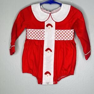 Smocked By Chic Boutique Girls 6-9 Month Red Santa Christmas Romper New Bubble